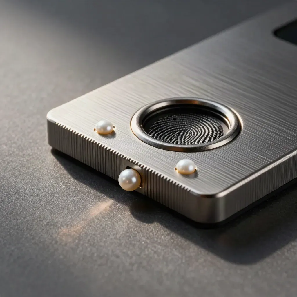Macro of a fingerprint reader platen with metal bezel and two alignment shims